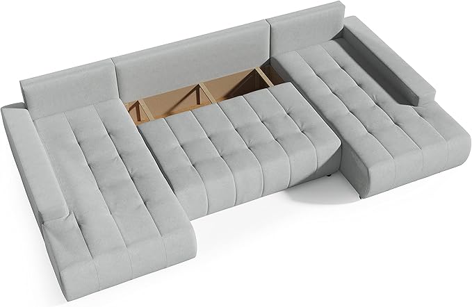 BELUTI - Canapé d'angle panoramique en U Convertible. Tissu Design. Lit + Coffre de Rangement