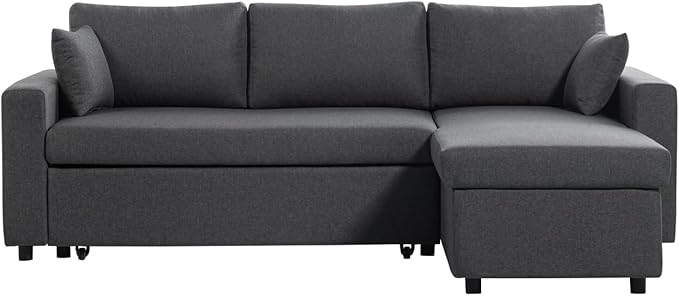 LOUNGITUDE - Canapé d'angle réversible, Convertible en Tissu avec Coffre de Rangement
