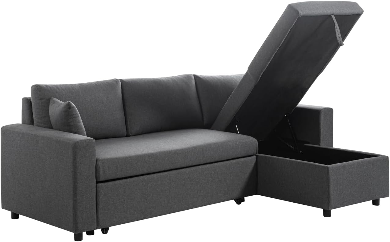 LOUNGITUDE - Canapé d'angle réversible, Convertible en Tissu avec Coffre de Rangement