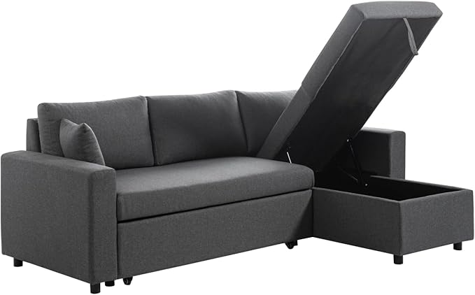 LOUNGITUDE - Canapé d'angle réversible, Convertible en Tissu avec Coffre de Rangement