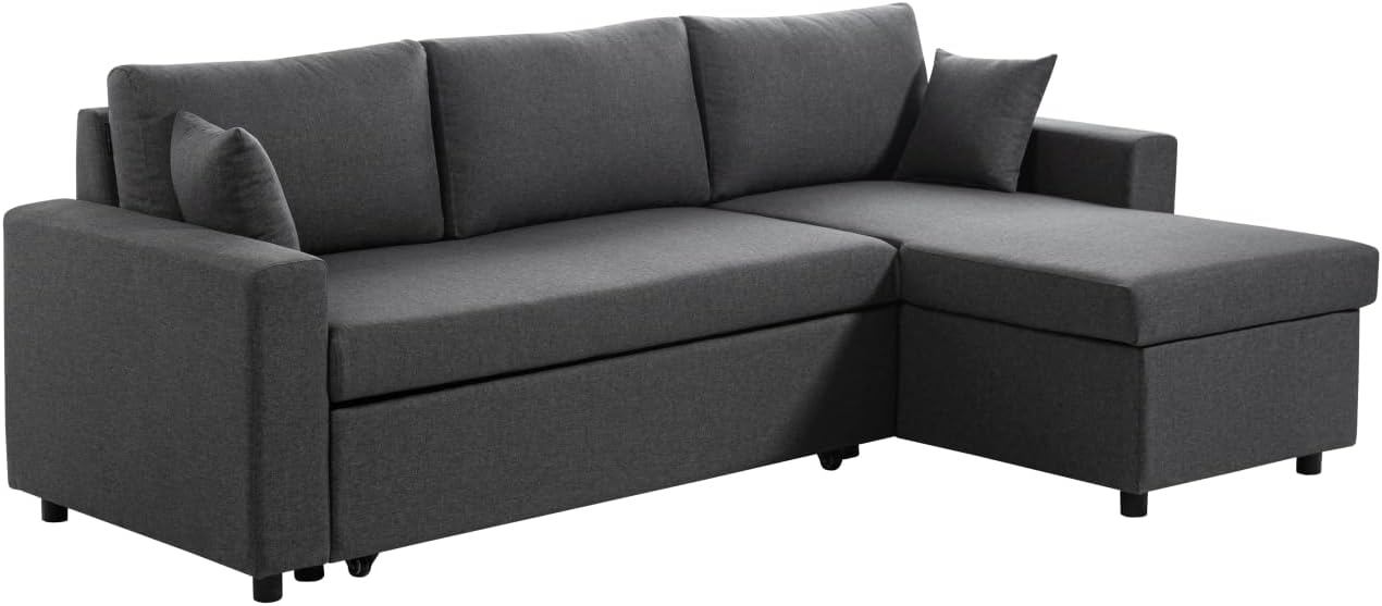 LOUNGITUDE - Canapé d'angle réversible, Convertible en Tissu avec Coffre de Rangement