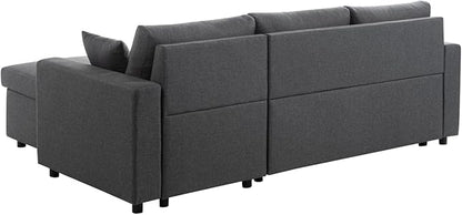 LOUNGITUDE - Canapé d'angle réversible, Convertible en Tissu avec Coffre de Rangement