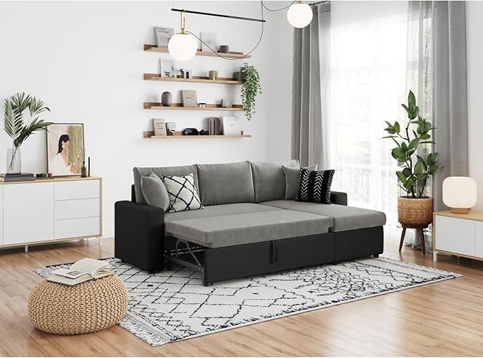 LOUNGITUDE - Canapé d'angle réversible, Convertible en Tissu avec Coffre de Rangement