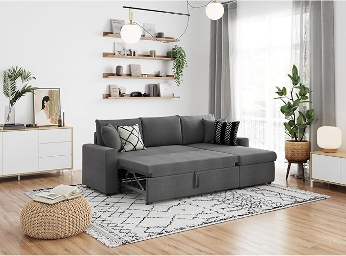 LOUNGITUDE - Canapé d'angle réversible, Convertible en Tissu avec Coffre de Rangement