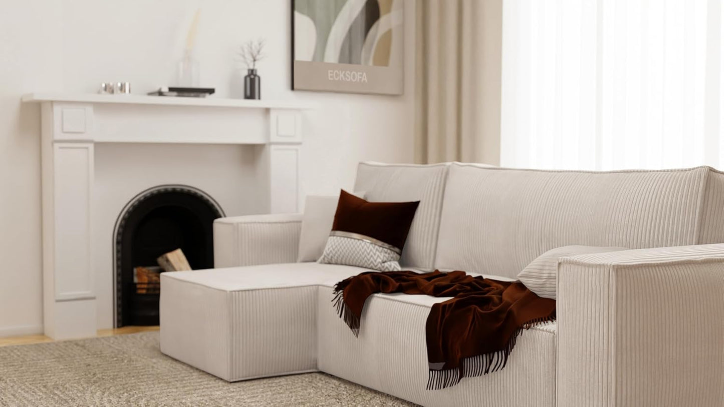 GREKPOL Canapé d'angle Convertible 244x145 Velours Côtelé - avec Espace de Rangement