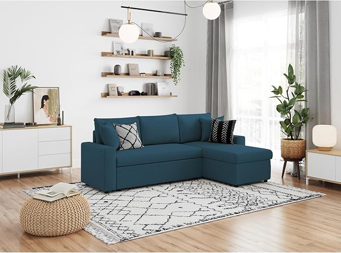 LOUNGITUDE - Canapé d'angle réversible, Convertible en Tissu avec Coffre de Rangement