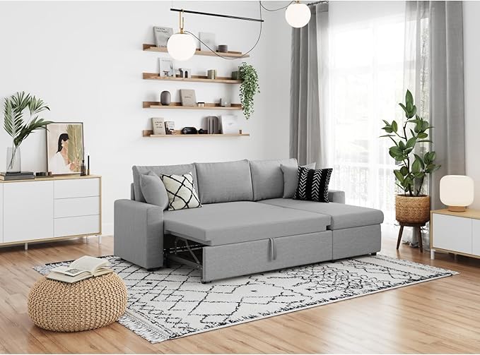LOUNGITUDE - Canapé d'angle réversible, Convertible en Tissu avec Coffre de Rangement