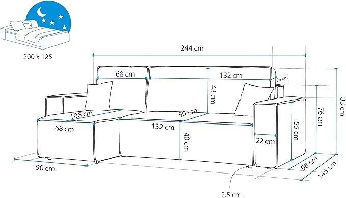 GREKPOL Canapé d'angle Convertible 244x145 Velours Côtelé - avec Espace de Rangement