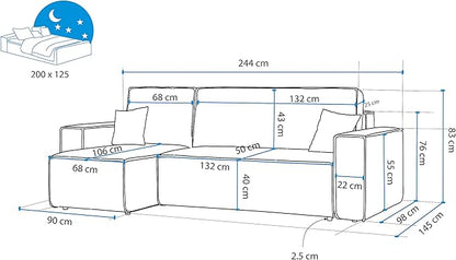 GREKPOL Canapé d'angle Convertible 244x145 Velours Côtelé - avec Espace de Rangement