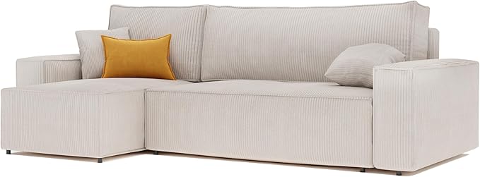 GREKPOL Canapé d'angle Convertible 244x145 Velours Côtelé - avec Espace de Rangement