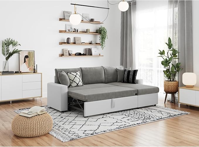 LOUNGITUDE - Canapé d'angle réversible, Convertible en Tissu avec Coffre de Rangement