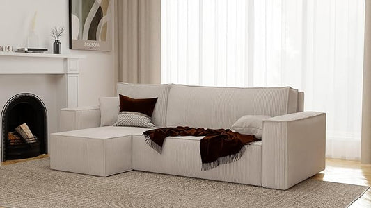 GREKPOL Canapé d'angle Convertible 244x145 Velours Côtelé - avec Espace de Rangement