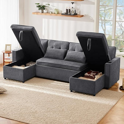 Zepneiy Canapé Convertible 4 Places en U avec Porte-Gobelets, Convertible avec Rangement