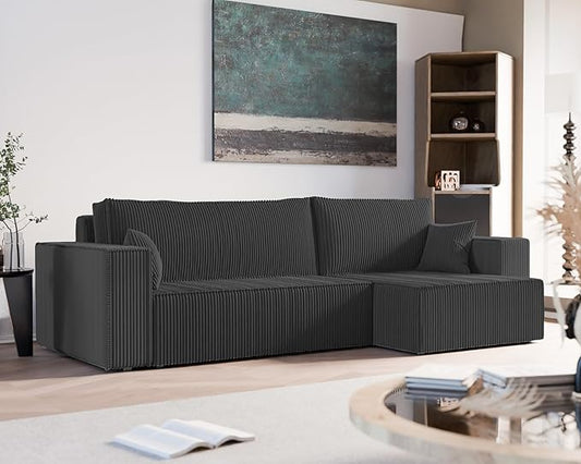 GREKPOL Canapé d'angle Convertible 276x145 Tissu Poso à Gauche ou à Droite - Sofa XL avec Espace de Rangement