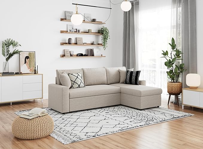 LOUNGITUDE - Canapé d'angle réversible, Convertible en Tissu avec Coffre de Rangement