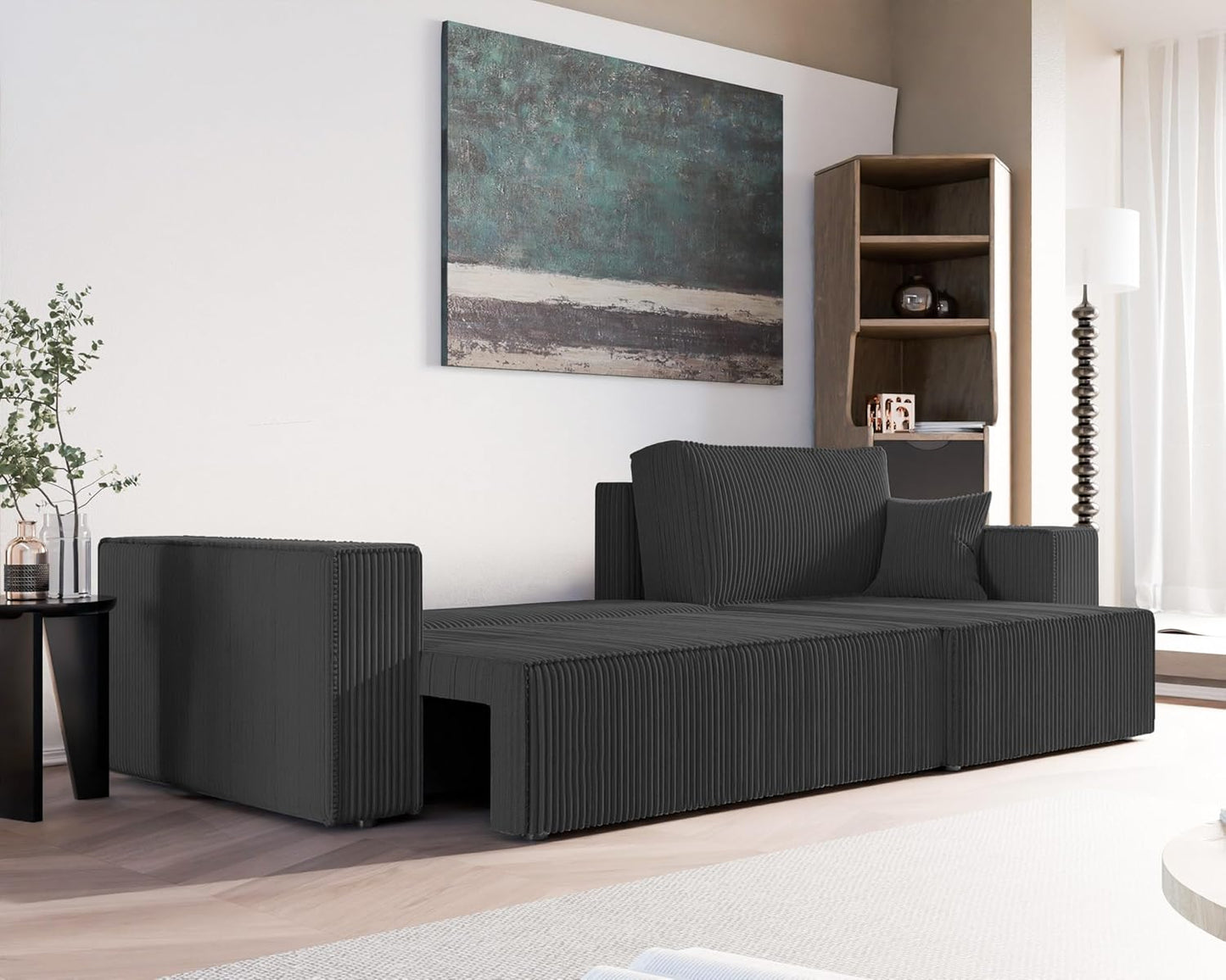 GREKPOL Canapé d'angle Convertible 276x145 Tissu Poso à Gauche ou à Droite - Sofa XL avec Espace de Rangement