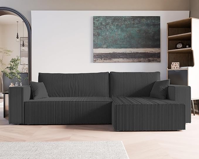 GREKPOL Canapé d'angle Convertible 276x145 Tissu Poso à Gauche ou à Droite - Sofa XL avec Espace de Rangement