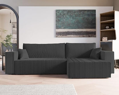GREKPOL Canapé d'angle Convertible 276x145 Tissu Poso à Gauche ou à Droite - Sofa XL avec Espace de Rangement