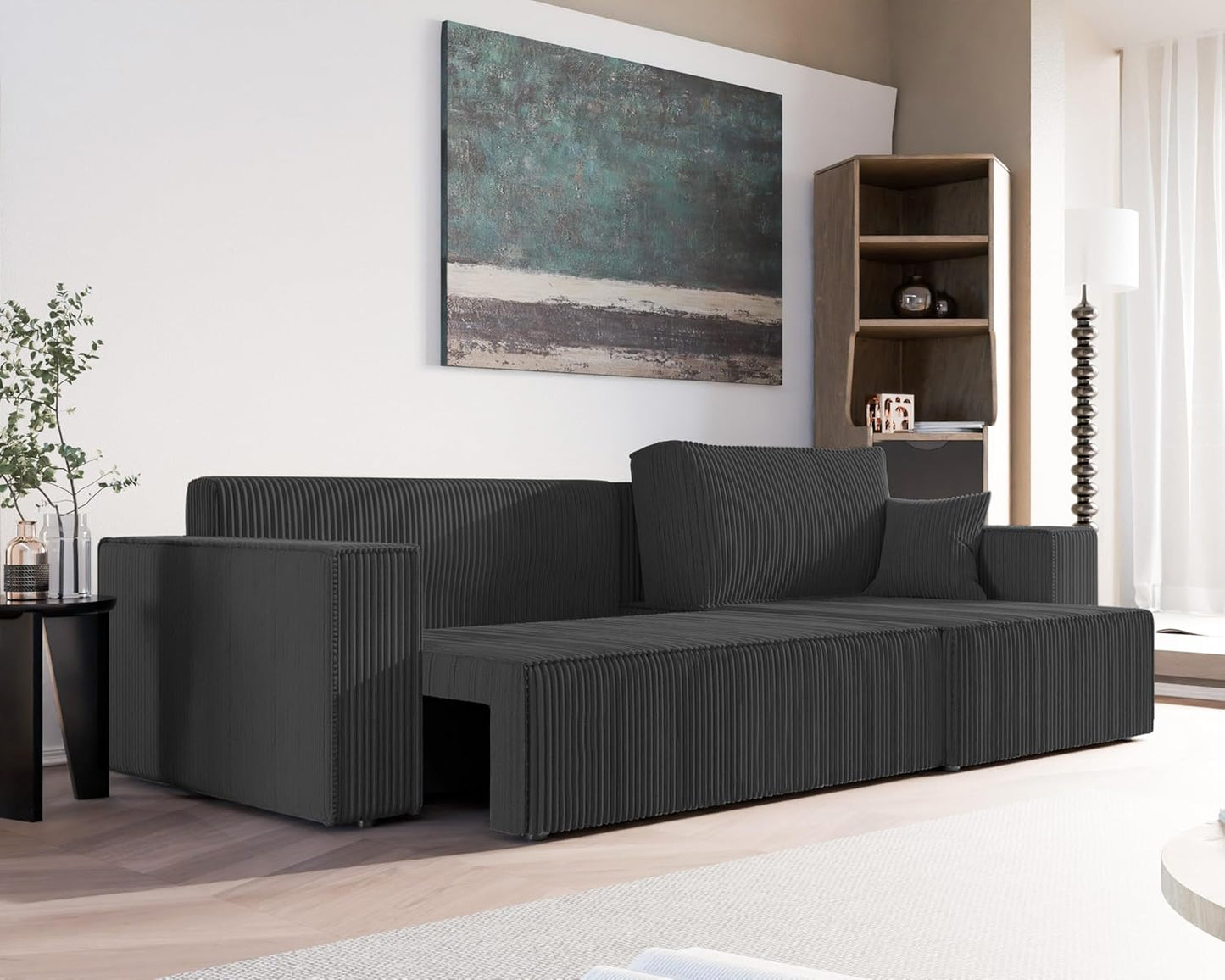 GREKPOL Canapé d'angle Convertible 276x145 Tissu Poso à Gauche ou à Droite - Sofa XL avec Espace de Rangement