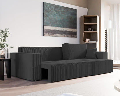 GREKPOL Canapé d'angle Convertible 276x145 Tissu Poso à Gauche ou à Droite - Sofa XL avec Espace de Rangement
