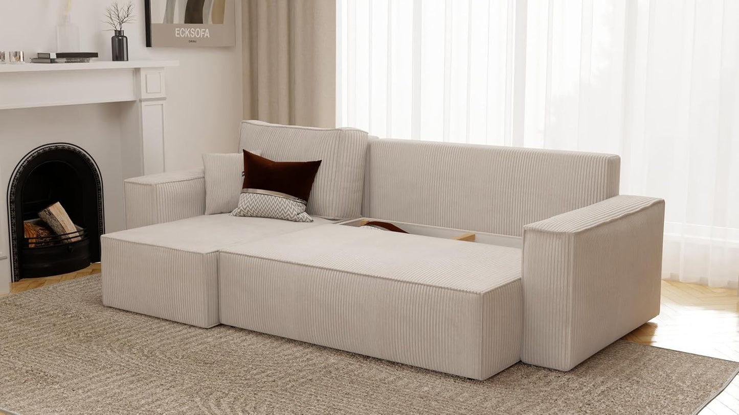 GREKPOL Canapé d'angle Convertible 244x145 Velours Côtelé - avec Espace de Rangement