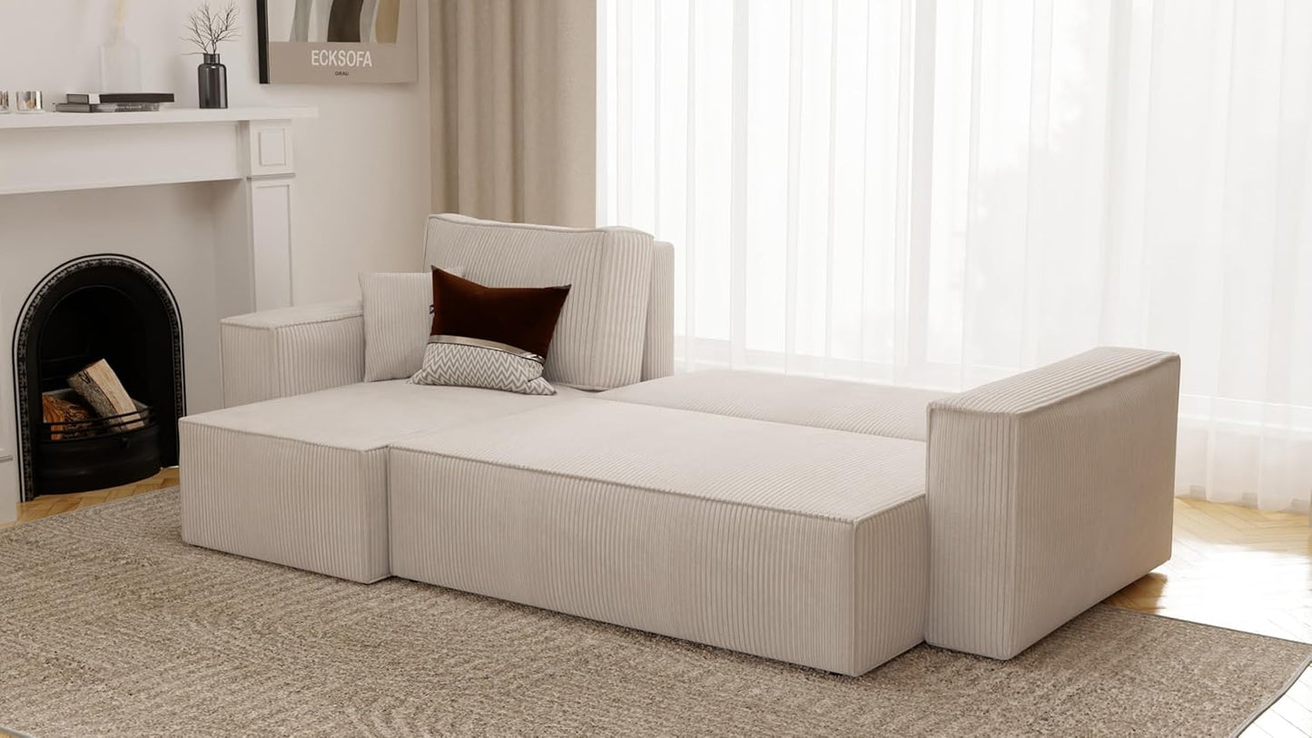 GREKPOL Canapé d'angle Convertible 244x145 Velours Côtelé - avec Espace de Rangement