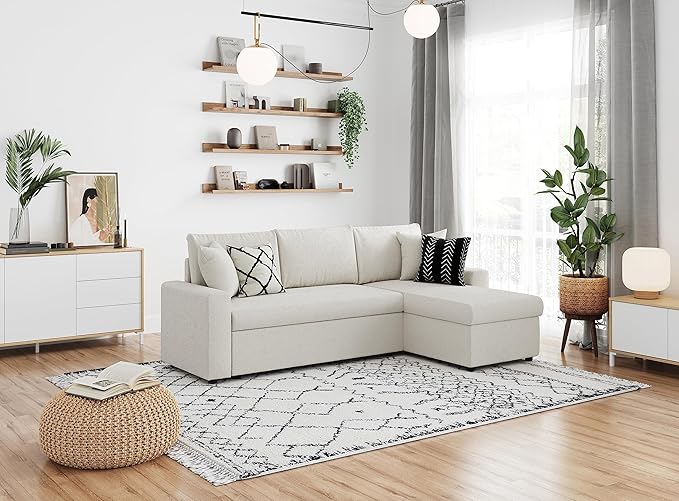 LOUNGITUDE - Canapé d'angle réversible, Convertible en Tissu avec Coffre de Rangement